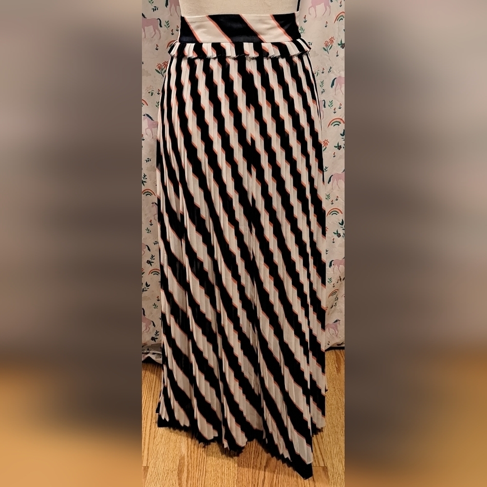 NWT Golden Goose Hamal Navy Pink & White Stripe Casual Pleat Belt Maxi SZ XS - Picture 2 of 8